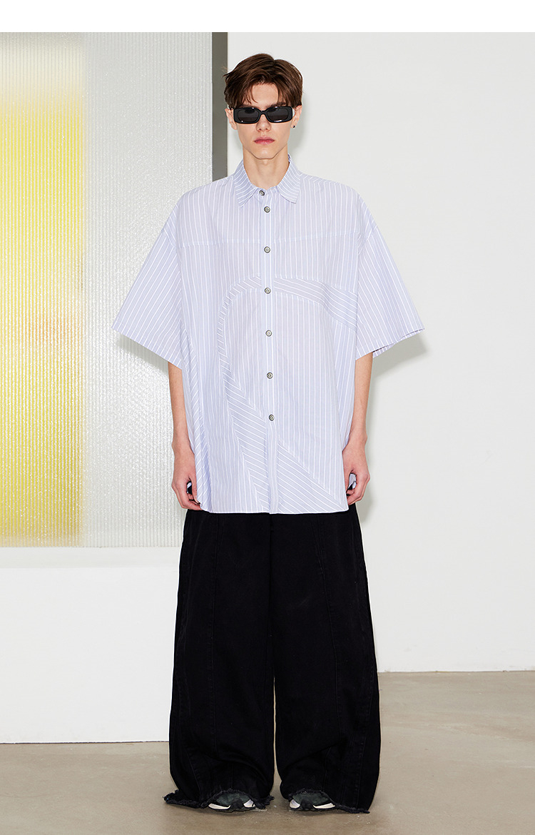 ストライプシャツ ゆったりシルエット半袖ストライプシャツ