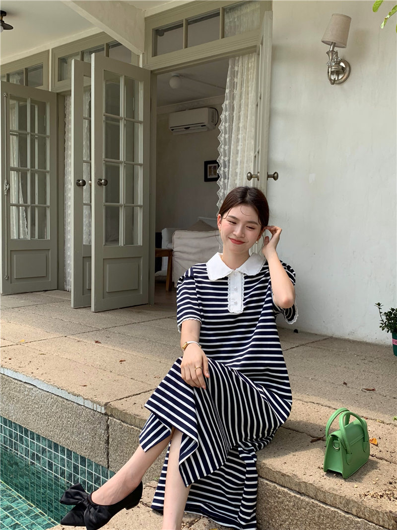 ストライプシャツ 可愛いストライプ柄ワンピース韓国風カジュアル