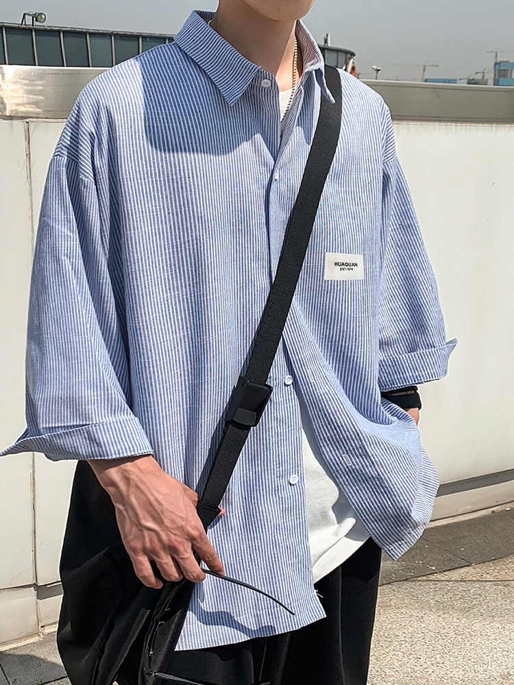 ストライプシャツ ゆったりシルエット七分袖ストライプシャツ