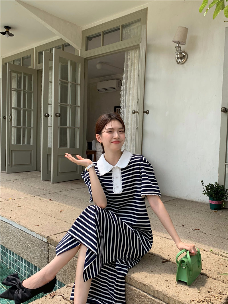 ストライプシャツ 可愛いストライプ柄ワンピース韓国風カジュアル