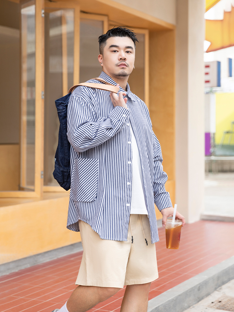 ストライプシャツ ゆったりストライプ長袖シャツ