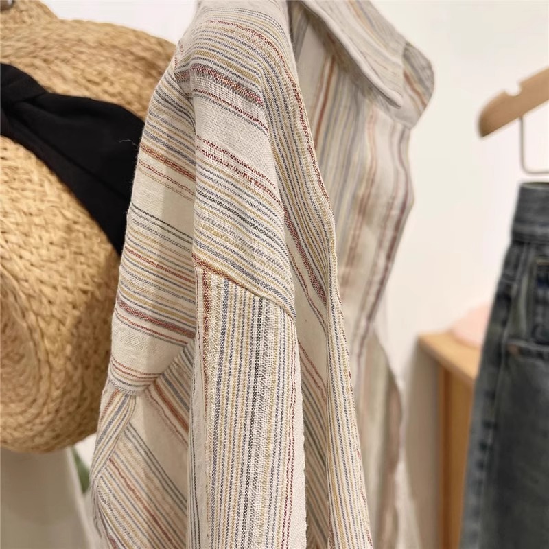 ストライプシャツ ナチュラル素材ゆったりストライプシャツ
