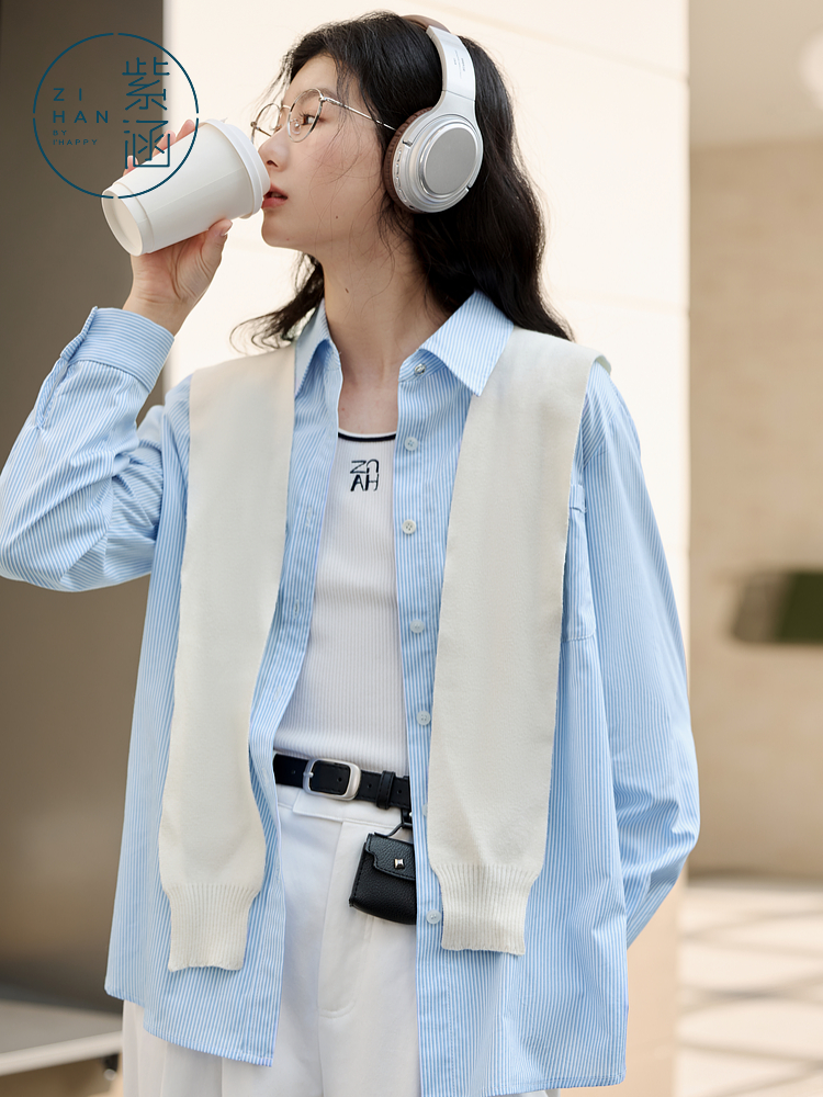 ストライプシャツ ゆるシルエット縦縞シャツ