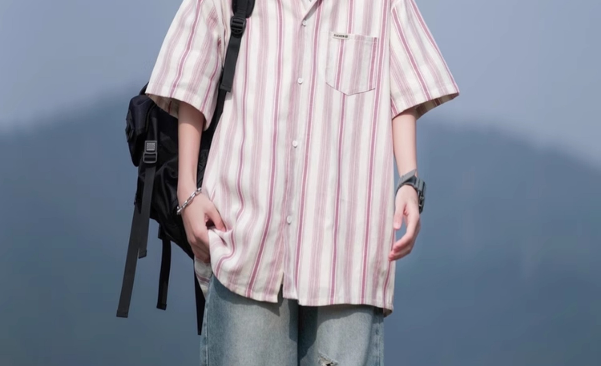 ストライプシャツ 涼感ゆったり半袖ストライプシャツ