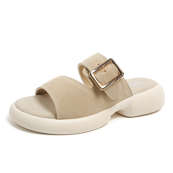 スエード靴 レディース厚底二本帯サンダル スエード調素材 美脚効果