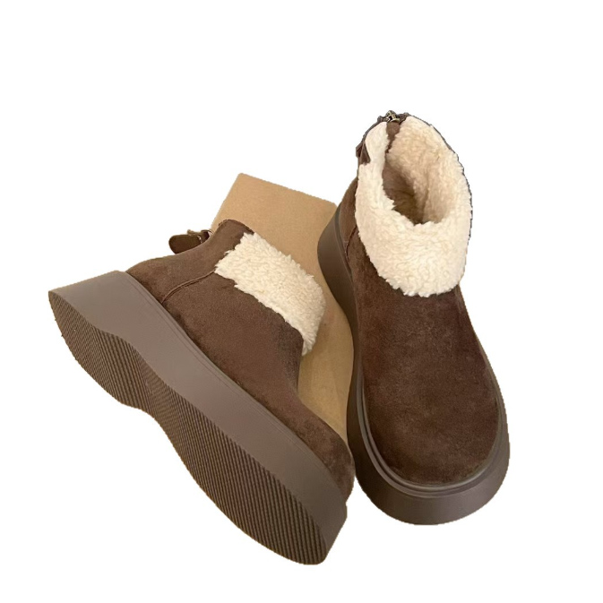 スエード靴 レディース厚底スエード調もこもこショートブーツ秋冬