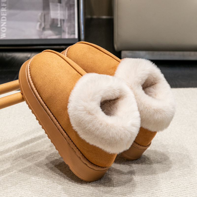 スエード靴 もこもこファー付きスエードモカシン