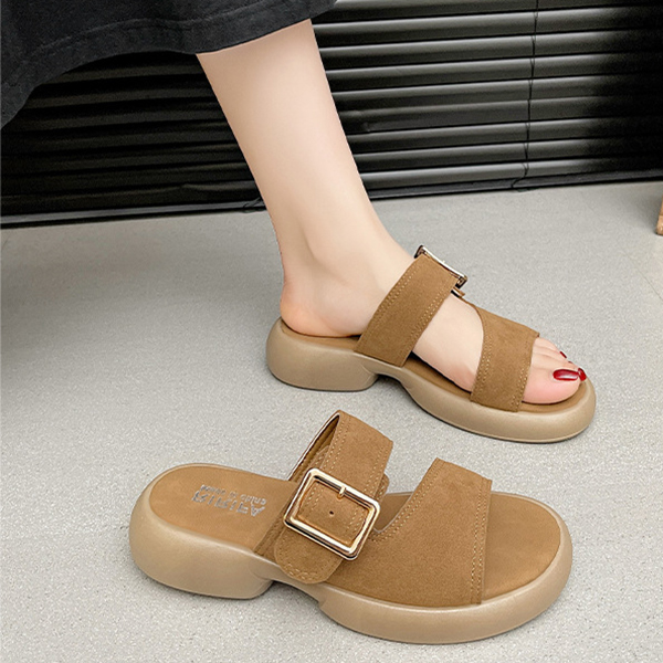 スエード靴 レディース厚底二本帯サンダル スエード調素材 美脚効果