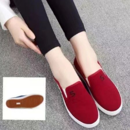 スエード靴 シンプル刺繍入り厚底スエード靴スリッポン