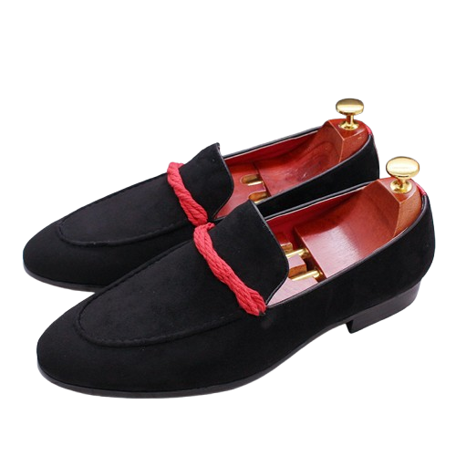 スエード靴 上質編み込み飾り スエードローファー