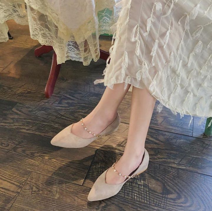 スエード調パンプス金属飾りストラップ付きレディース靴