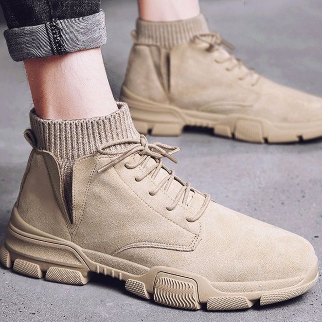 スエード靴 編み上げソックス付きミッドカットスニーカー