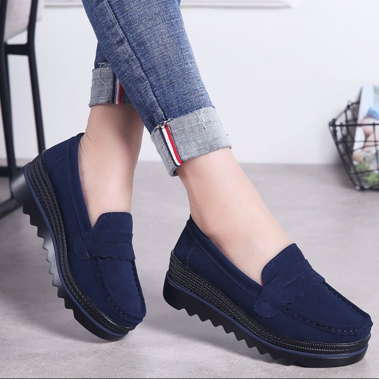 スエード靴 厚底プラットフォーム本革スエード靴スリッポン