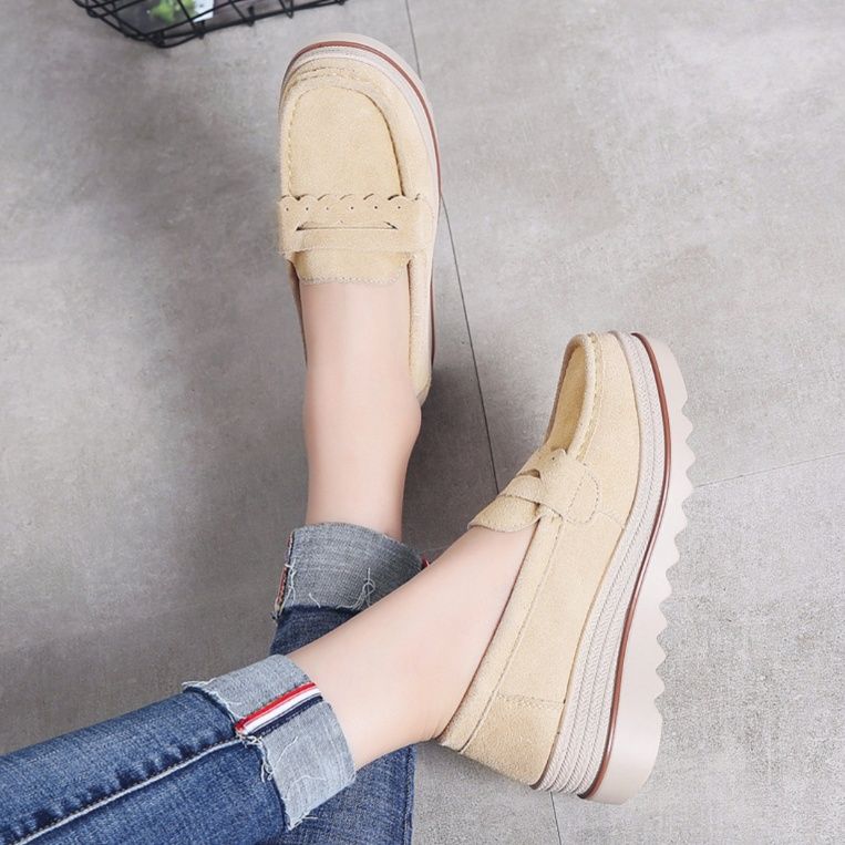 スエード靴 厚底プラットフォーム本革スエード靴スリッポン