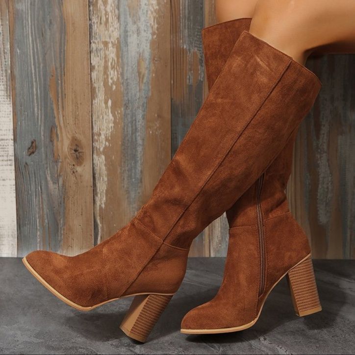 スエード靴 エレガント膝丈スエード革靴ロングブーツ