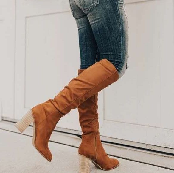 スエード靴 エレガント膝丈スエード革靴ロングブーツ