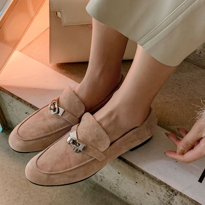 スエード靴 金属装飾付きスエード素材上品ローファー