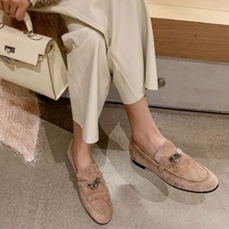 スエード靴 金属装飾付きスエード素材上品ローファー