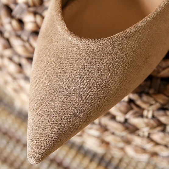 スエード靴 上品な尖頭スエード細身パンプス