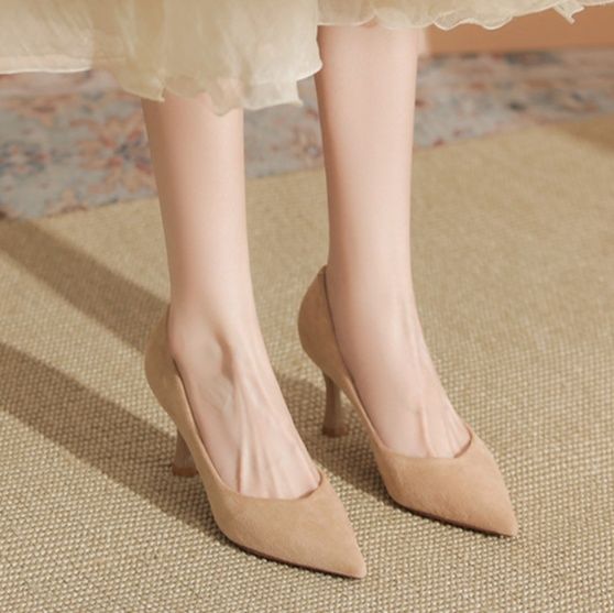 スエード靴 上品な尖りつま先高級起毛素材パンプス