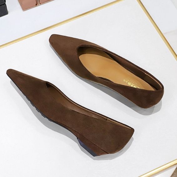 スエード靴 上品な尖がり爪先スエード素材フラットパンプス