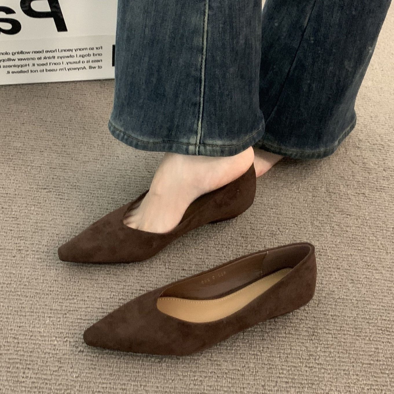 スエード靴 上品な尖頭ウェッジソールスエードパンプス