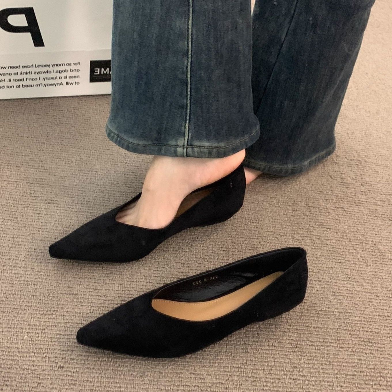 スエード靴 上品な尖頭ウェッジソールスエードパンプス