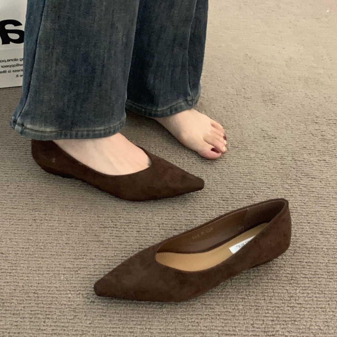 スエード靴 上品な尖頭ウェッジソールスエードパンプス