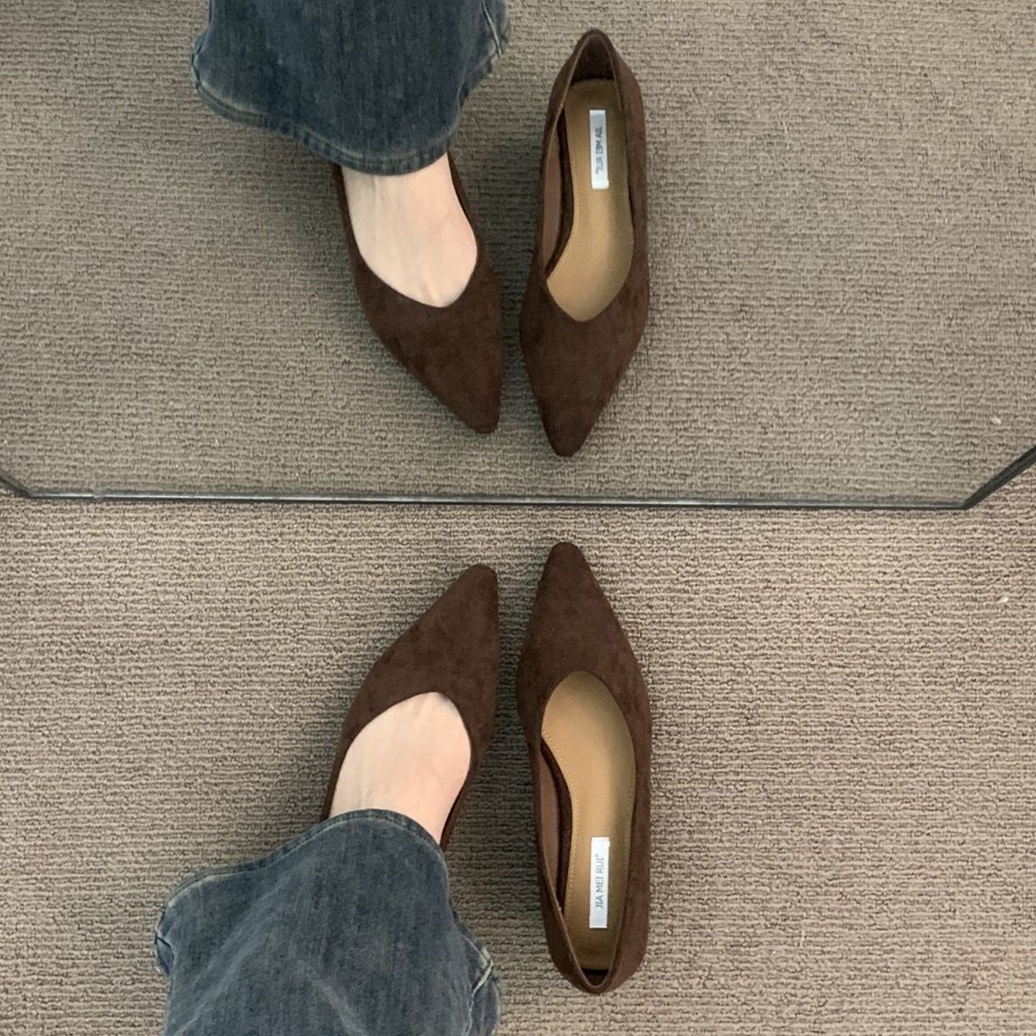 スエード靴 上品な尖頭ウェッジソールスエードパンプス