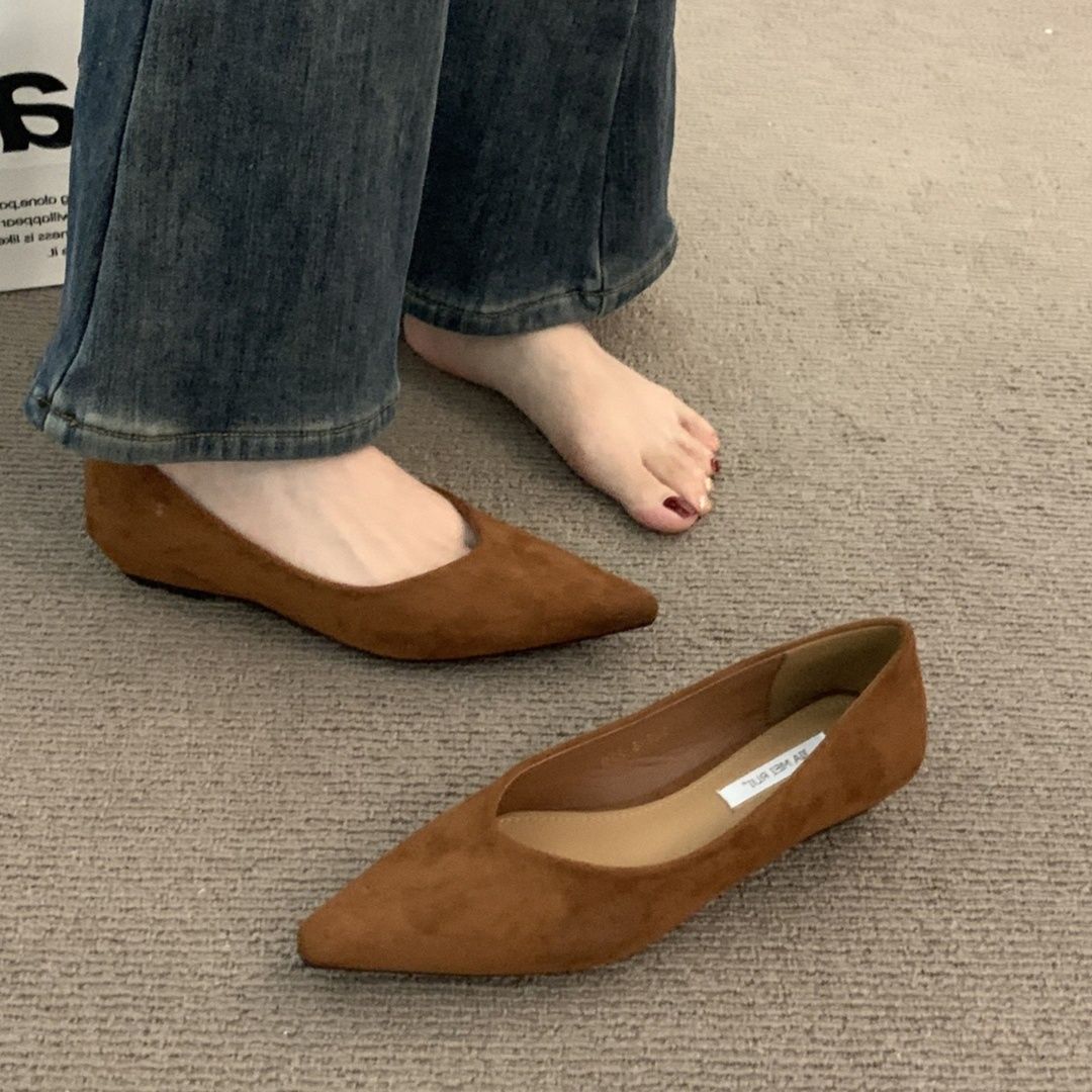 スエード靴 上品な尖頭ウェッジソールスエードパンプス