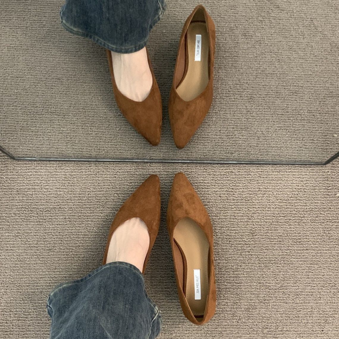 スエード靴 上品な尖頭ウェッジソールスエードパンプス