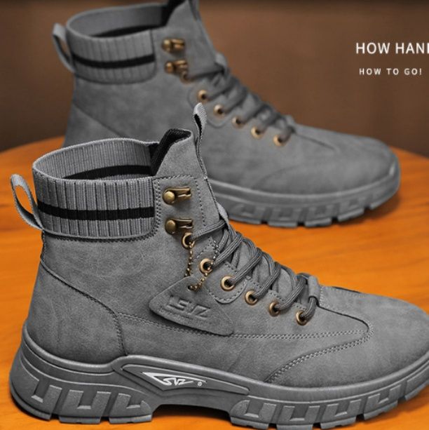 スエード靴 本革スエード靴ハイカットミリタリースニーカー