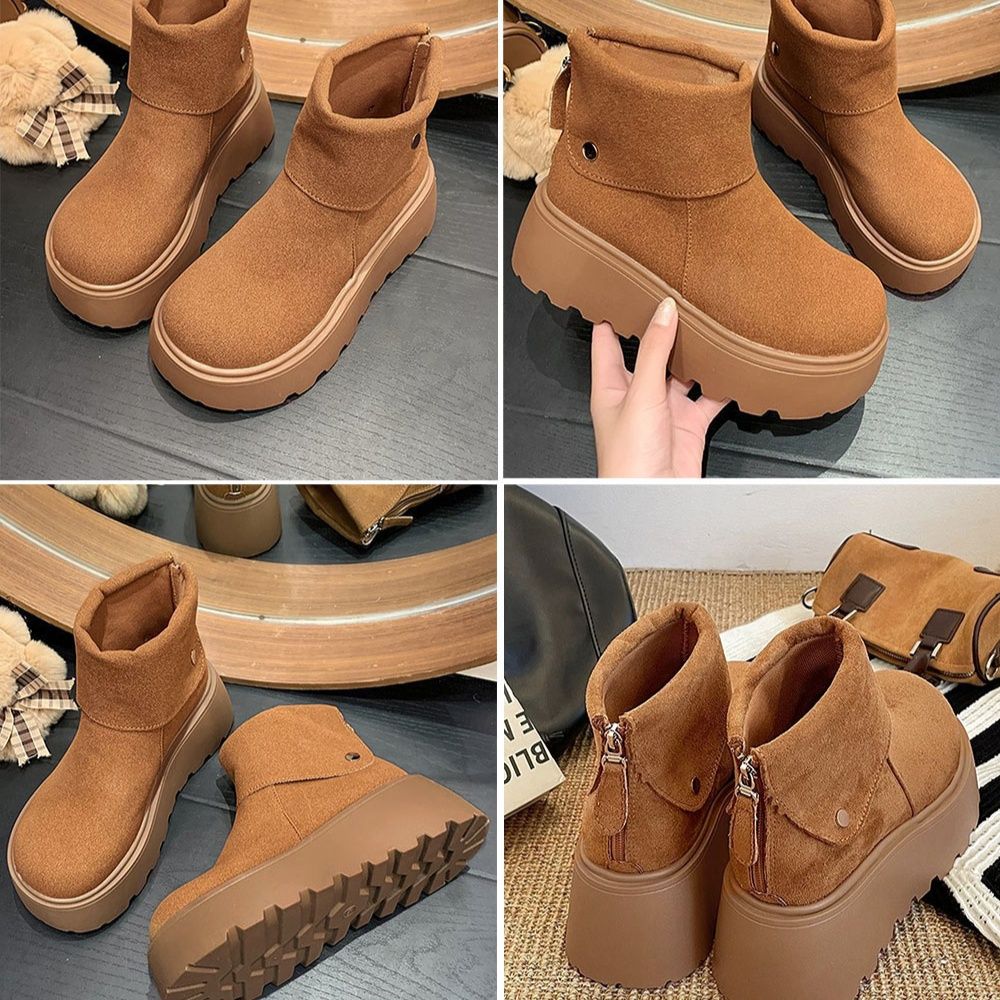 レディース厚底ショートブーツ 秋冬美脚スエード靴