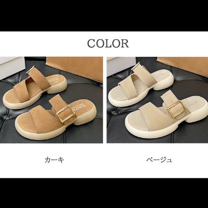 スエード靴 レディース厚底二本帯サンダル スエード調素材 美脚効果