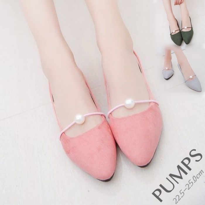 スエード靴 パンプス レディース パール付き ぺたんこ スエード調 3色展開