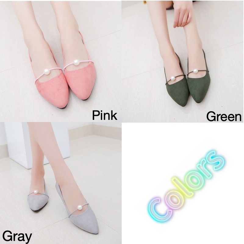 スエード靴 パンプス レディース パール付き ぺたんこ スエード調 3色展開