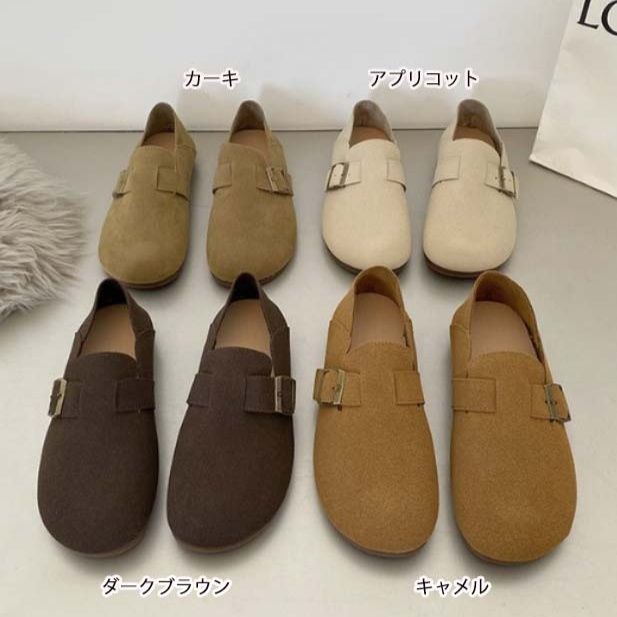 スエード靴 レディース スエード調 幅広 ぺたんこ ミュール パンプス