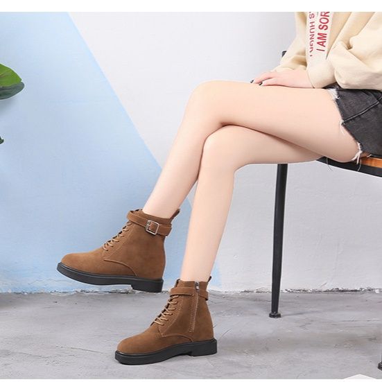 スエード靴 レディース スエード調編み上げショートブーツ 秋冬厚底