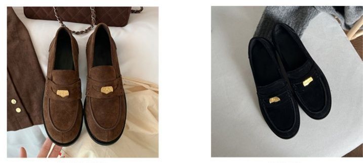 スエード靴 金具付きビットローファー
