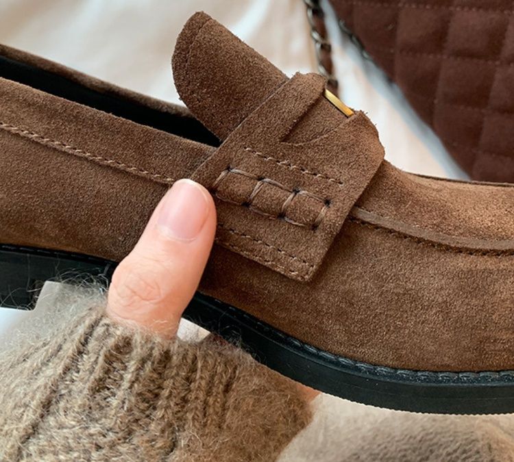 スエード靴 金具付きビットローファー