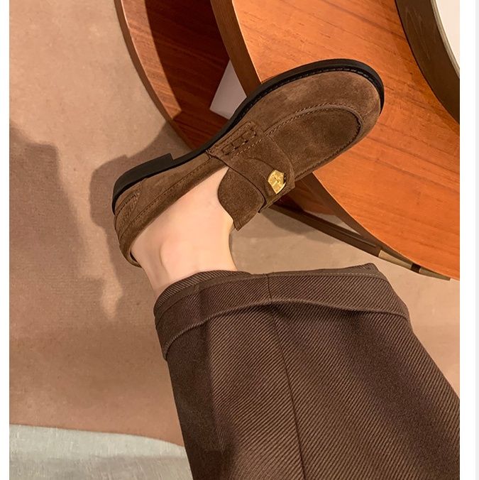 スエード靴 金具付きビットローファー