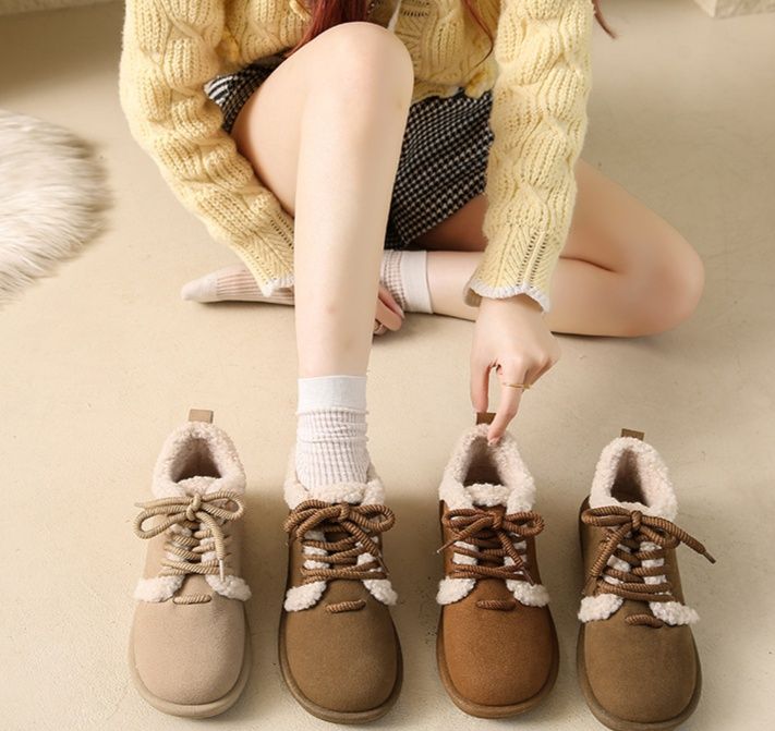 スエード靴レディースもこもこボア付きスエード調ショートブーツ