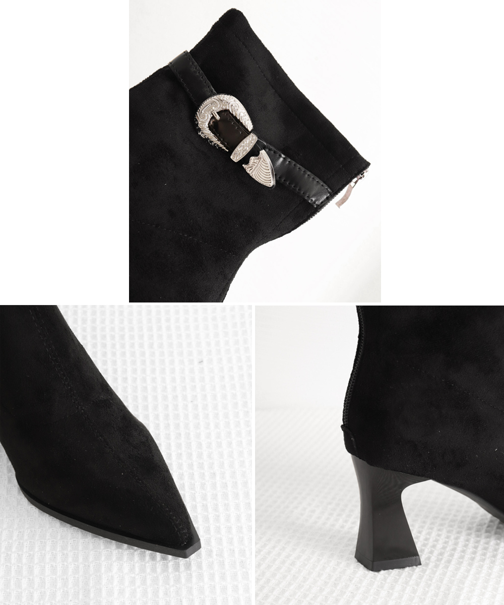 スエード靴 レディース ショート太ヒール裏起毛ブーツ