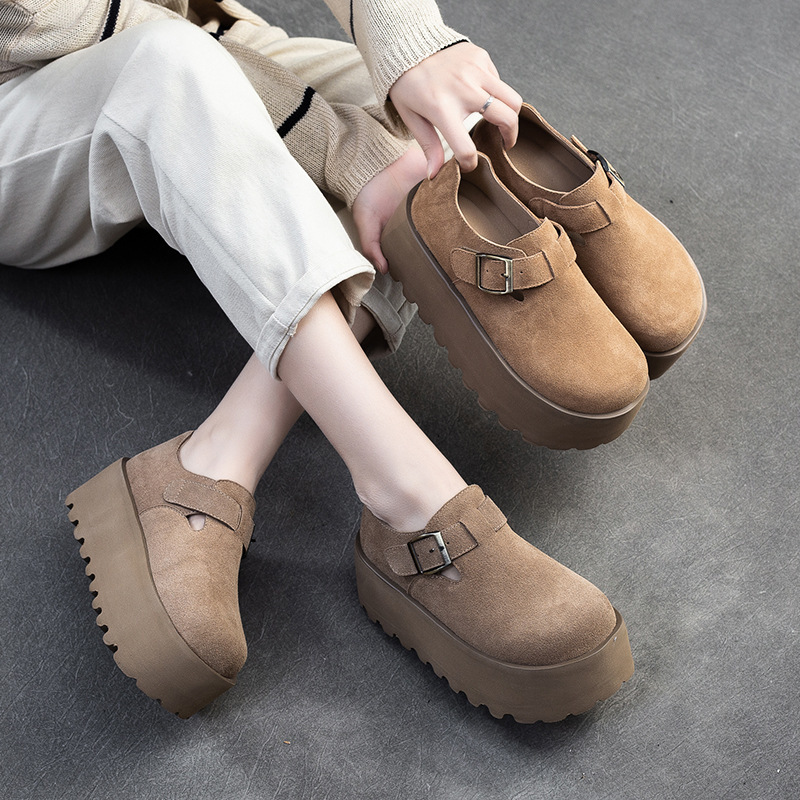 スエード靴レディース 厚底プラットフォームベルト