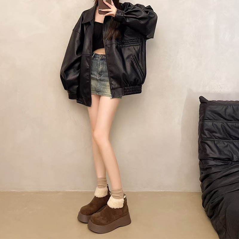 スエード靴 レディース厚底スエード調もこもこショートブーツ秋冬