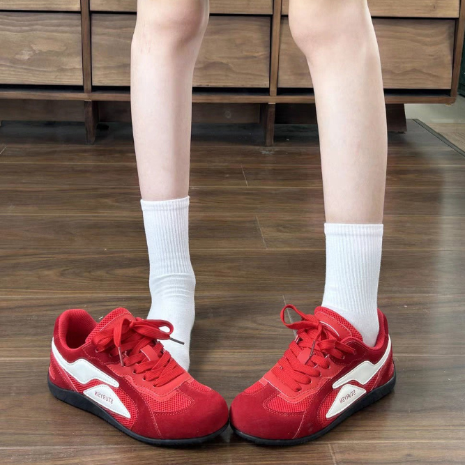 スエード靴 配色スエード厚底スニーカー美脚レトロ運動靴