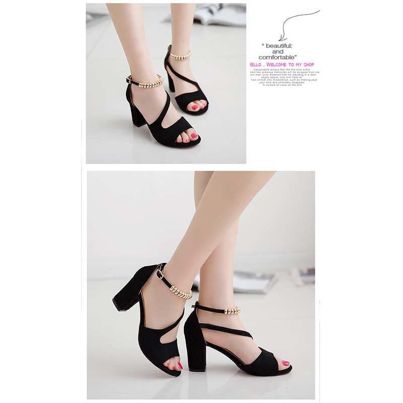 スエード靴 レディース厚底サンダル太ヒール真珠装飾付き美脚効果