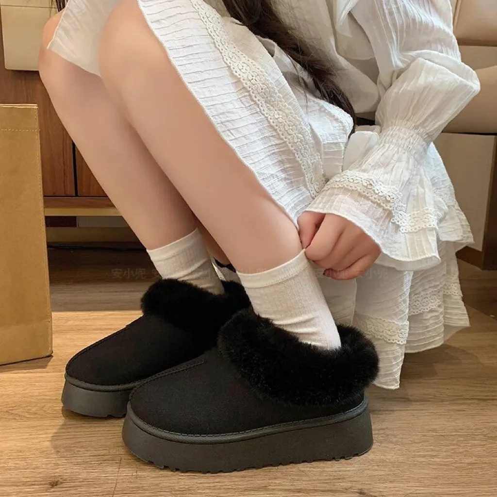 スエード靴レディースボリュームファー付きムートンブーツ