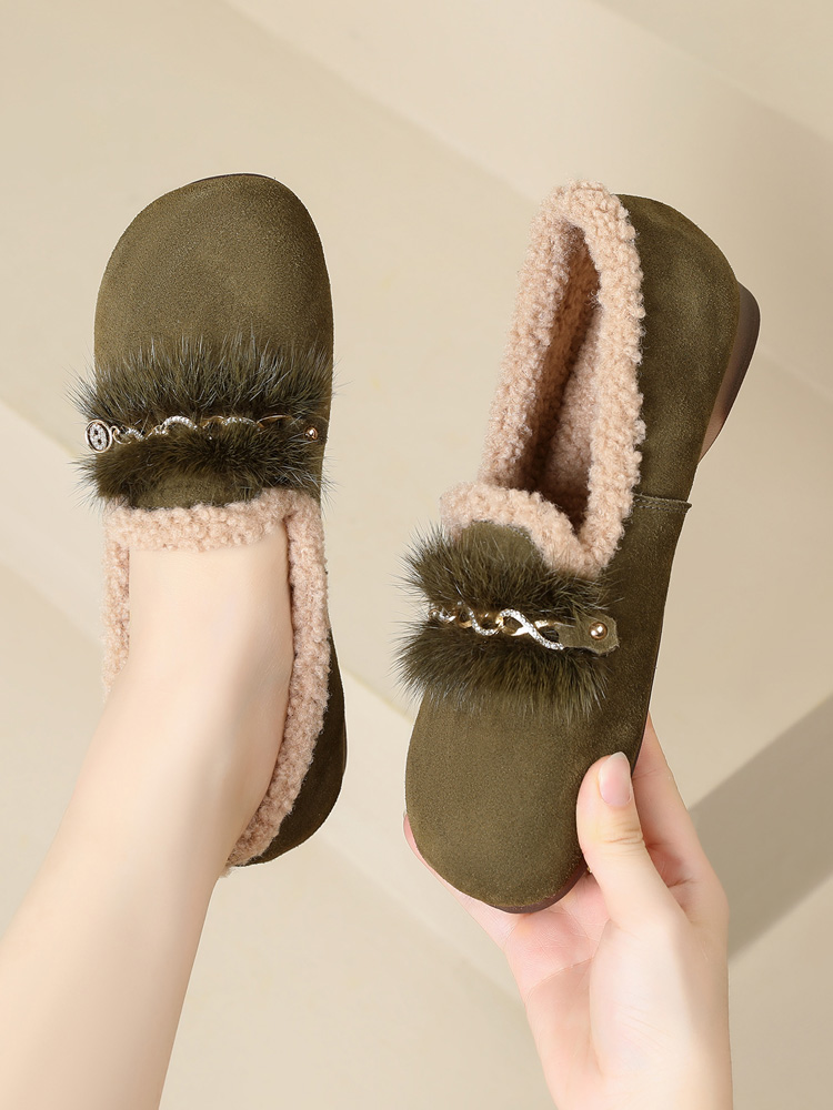 スエード靴 ふわもこ贅沢ファー付きモカシン