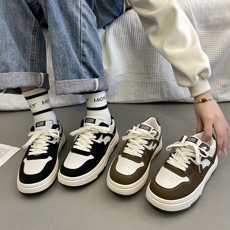 スエード靴 厚底ソール配色切替スニーカー